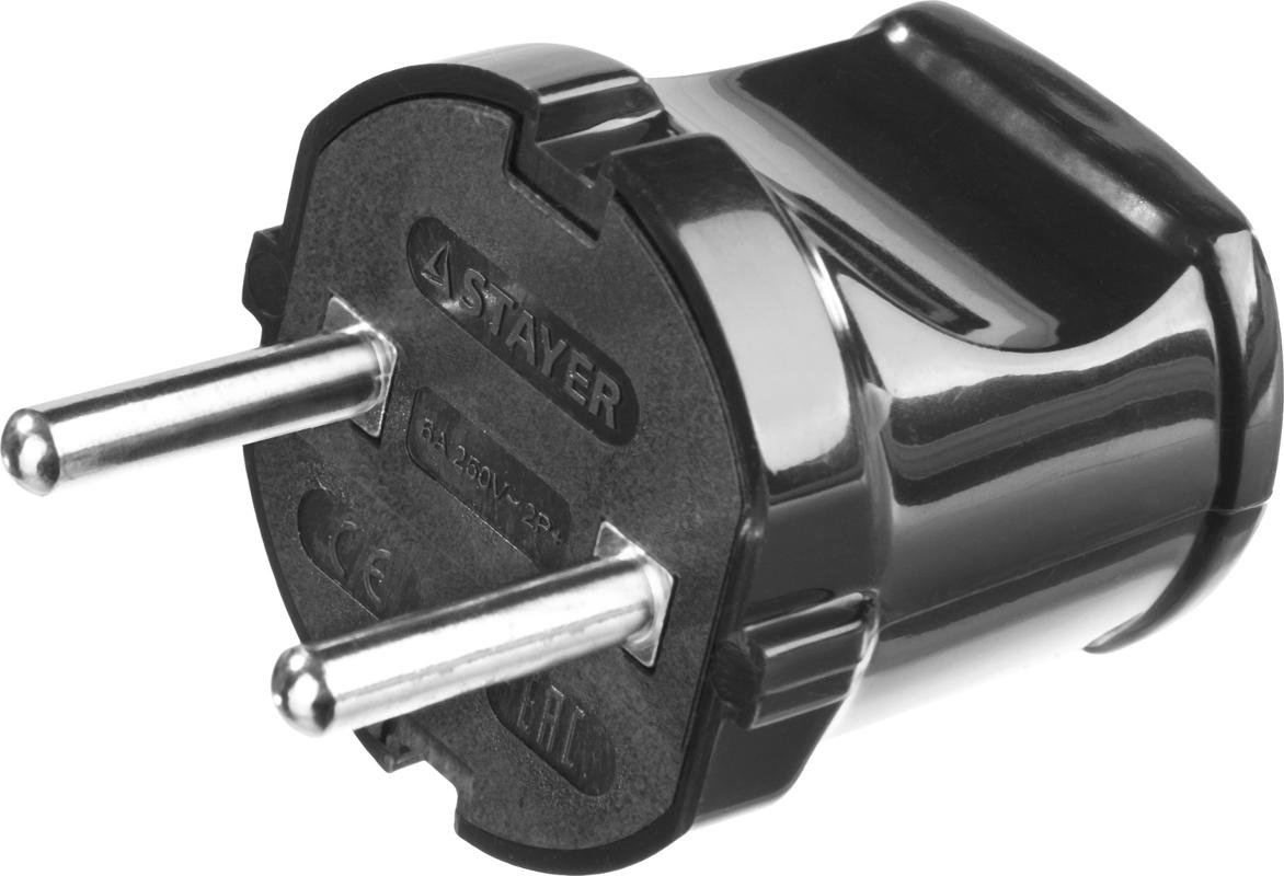 STAYER Вилка MAXElectro электрическая, 6А/220В, черная, STAYER, шт 55150-B