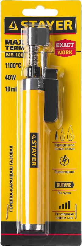 STAYER Газовая горелка-карандаш "MaxTerm", STAYER "MASTER" 55560, с пьезоподжигом, регулировка пламе 55560