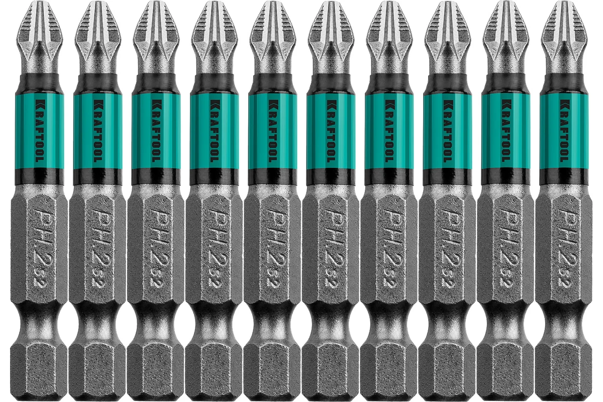 KRAFTOOL Optimum Line Биты, PH2, 50 мм, тип хвостовика E 1/4", KRAFTOOL 26122-2-50-10