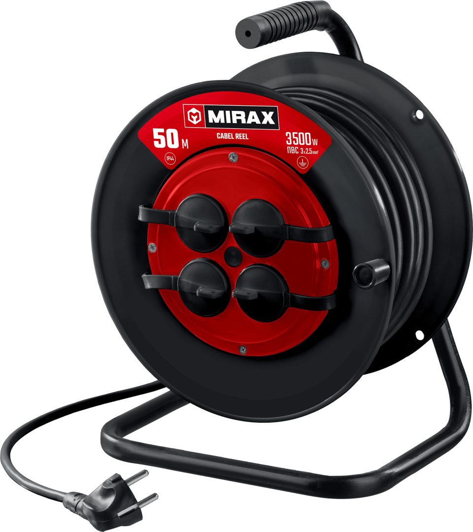 MIRAX Силовой удлинитель на катушке ПВС, 3*2,5 мм2, 50 м, 3500 ВТ, IP44