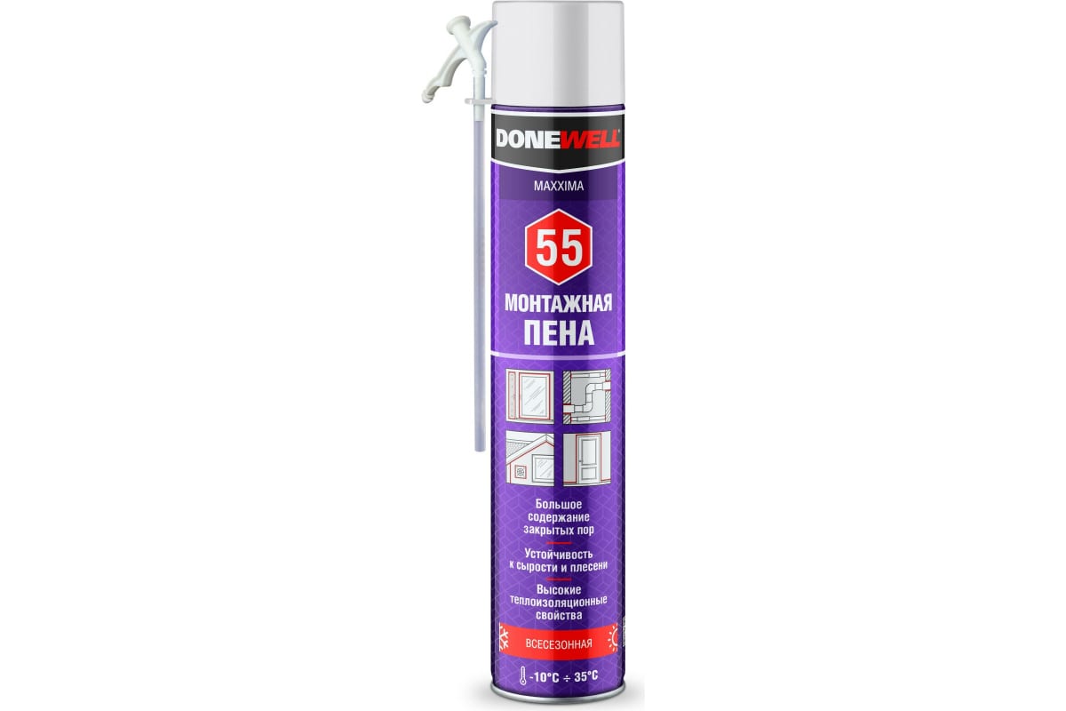 Пена полиуретановая монтажная бытовая Donewell MAXXIMA 55 всесезонная DPH10UMAXX55