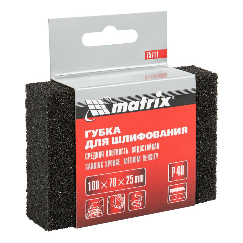 MATRIX Губка для шлифования, 100 х 70 х 25 мм, средняя плотн., P40// Matrix, шт 75711