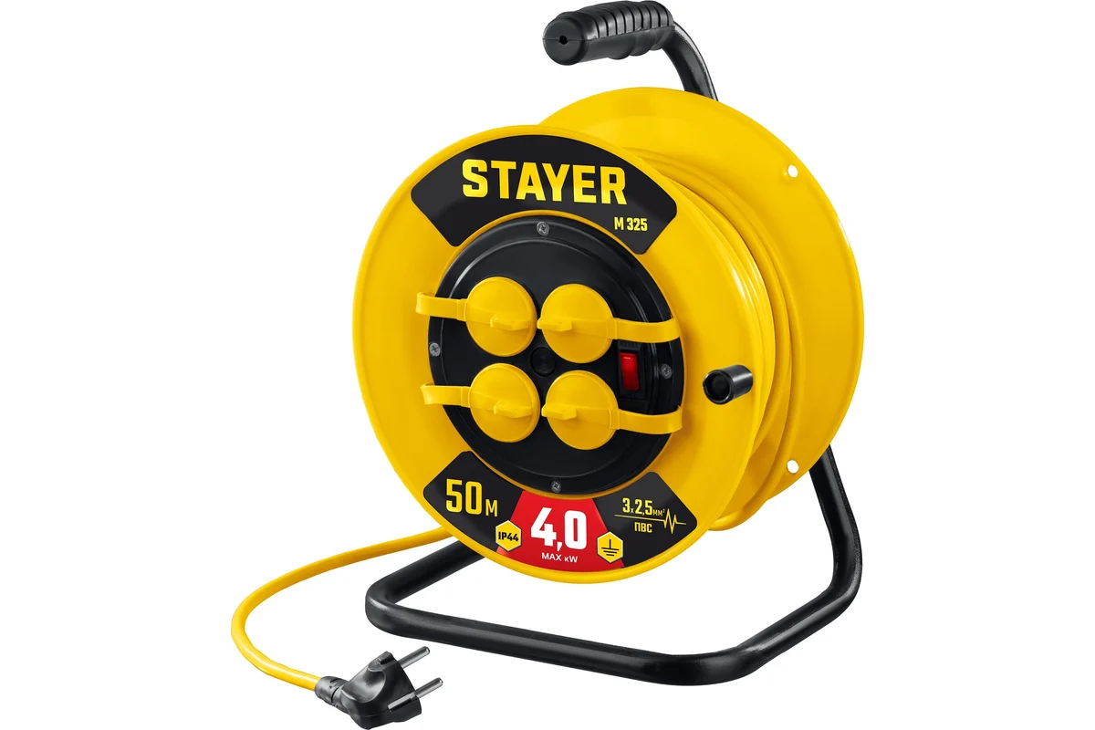 STAYER Силовой удлинитель на катушке ПВС, 3*2,5 мм2, 50 м, 4000 ВТ, IP44 55064-50
