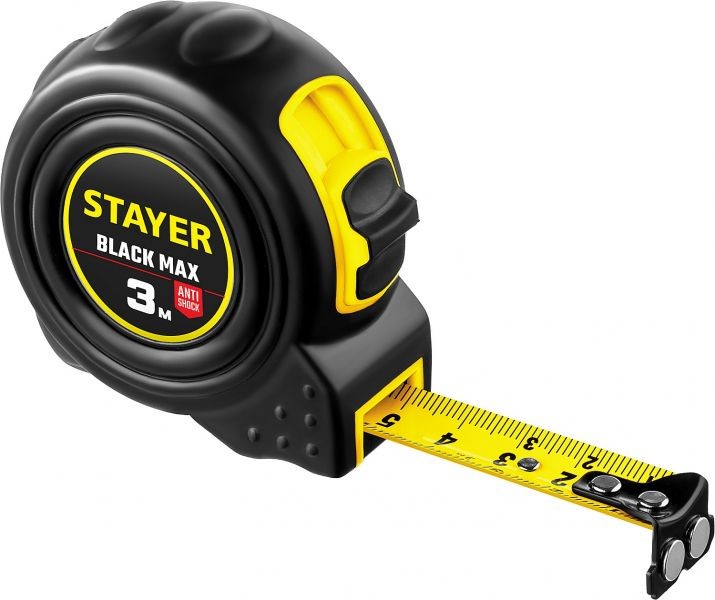 STAYER BlackMax, 3 м х 16 мм, рулетка с двумя фиксаторами, Professional (3410-03) 3410-03_z02