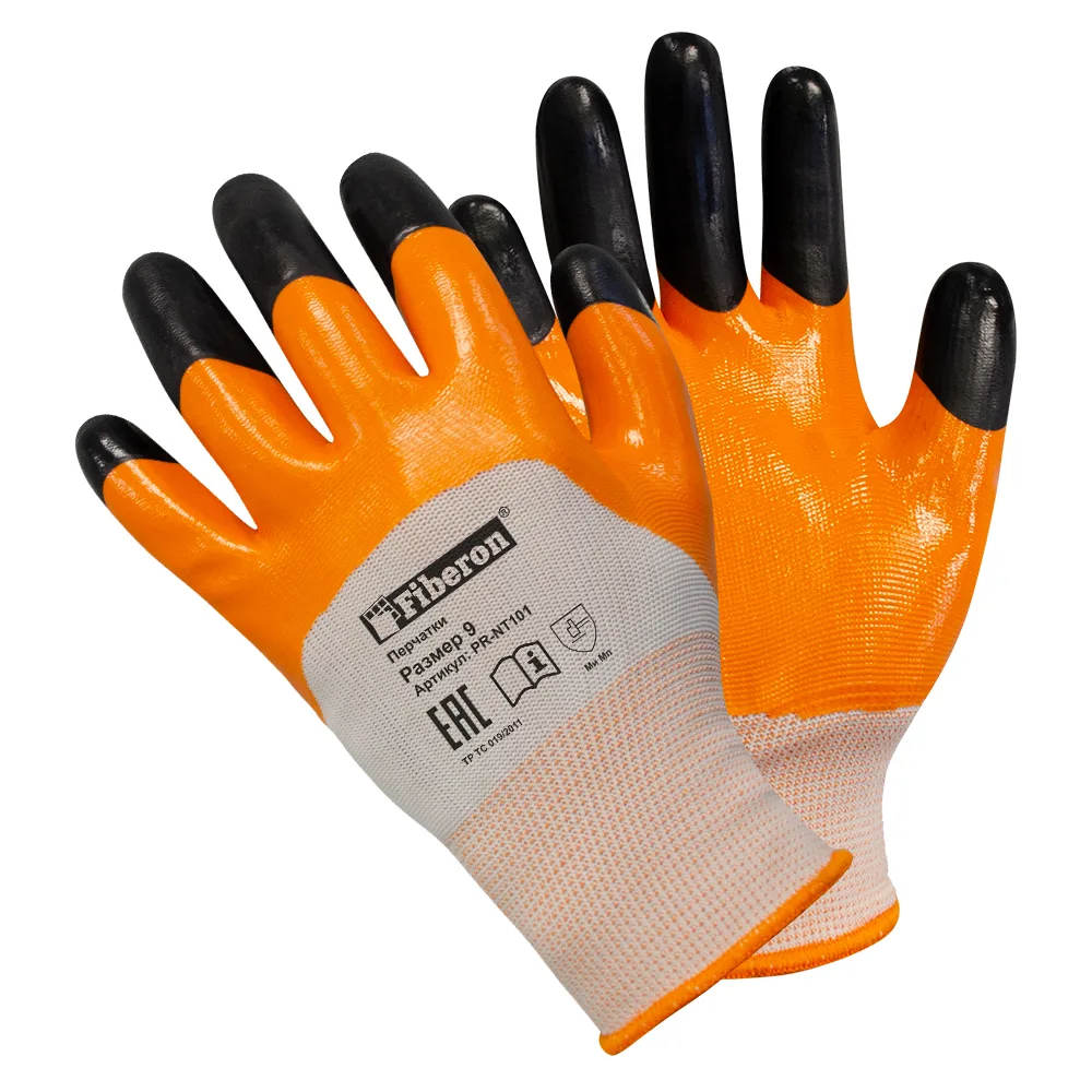 ЛАД Перчатки FIBERON "Для садовых работ - Пчелка", полиэстр, нитр. покрытие, оранж+черн, в и/у, 9(L) PR-NP101