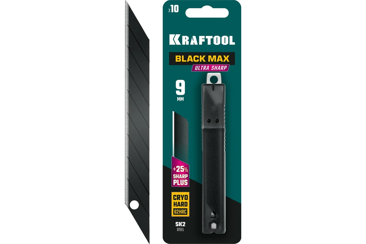 KRAFTOOL BLACK MAX Лезвия сегментированные 9мм,9сегментов,10шт. 09602-09-S10