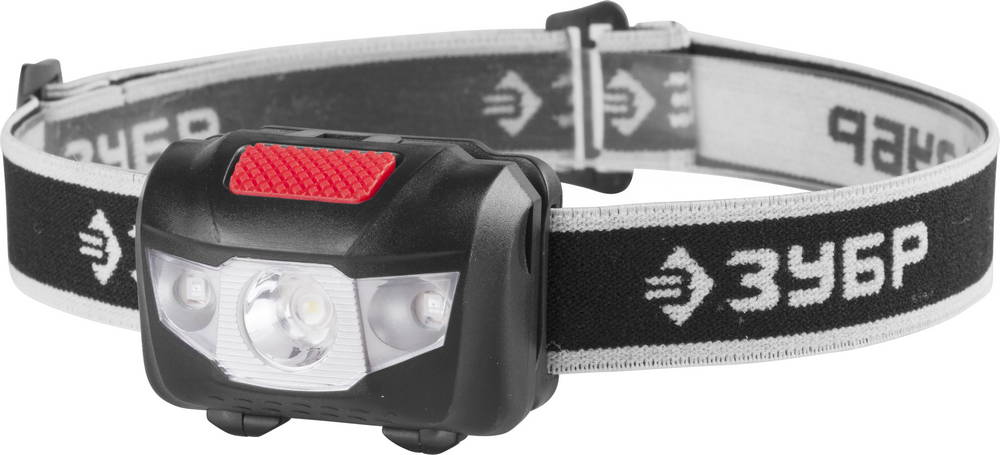 ЗУБР Фонарь ЗУБР "МАСТЕР" налобный светодиодный, 1Вт(80Лм)+2LED, 4 режима, 3ААА, шт 56436