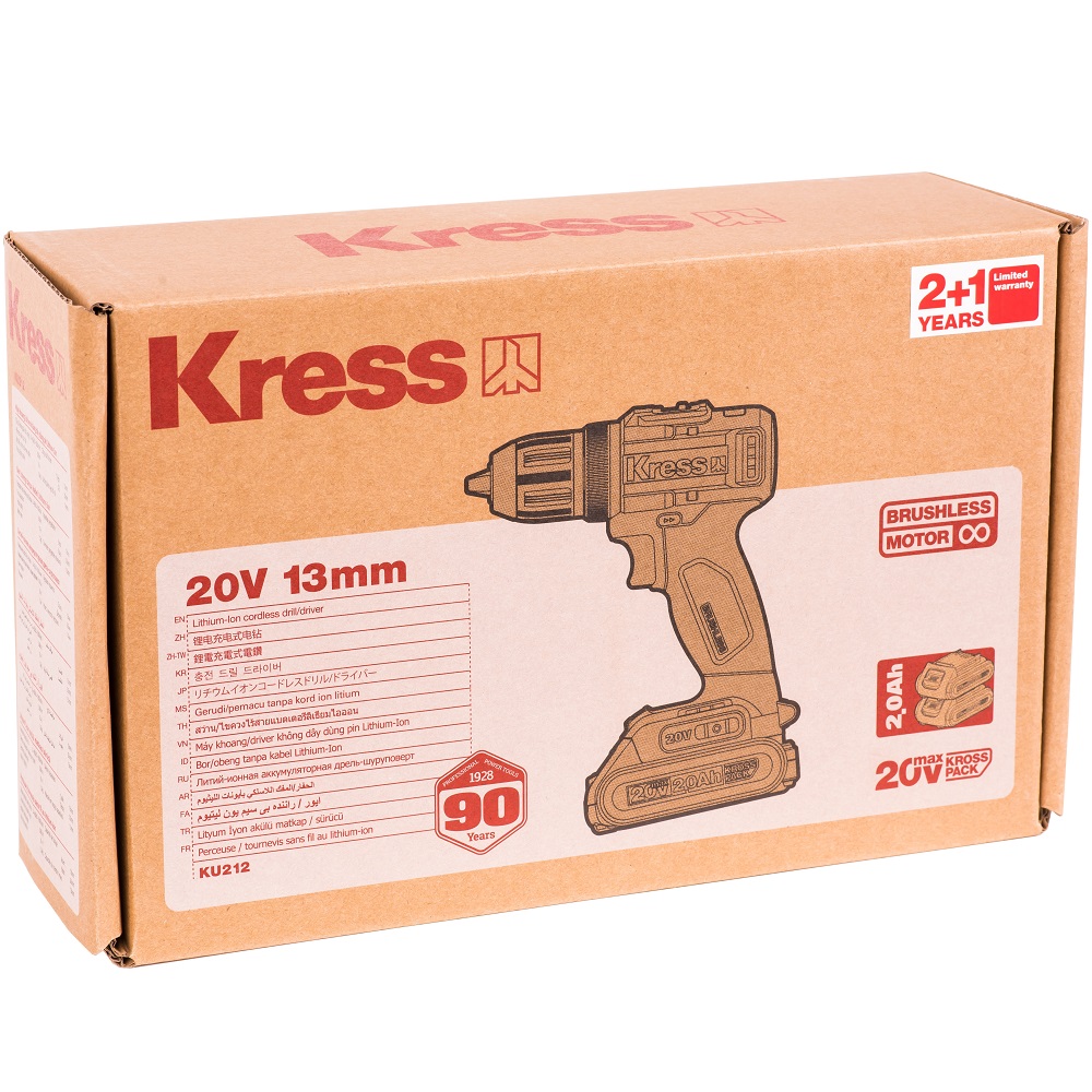 Дрель-шуруповерт аккумуляторный KRESS KU212.1 20V 2Ачx2 ЗУ Сумка+коробка KU212.1