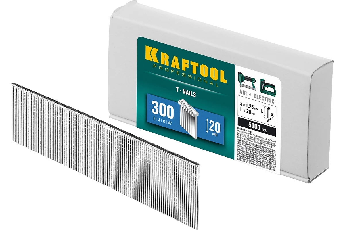 KRAFTOOL 20 мм гвозди для нейлера тип 300, 5000 шт 31785-20