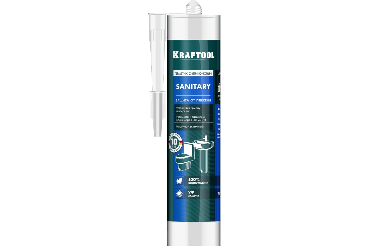 KRAFTOOL SANITARY, 300 мл, белый, санитарный силиконовый герметик (41255-0) 41255-0
