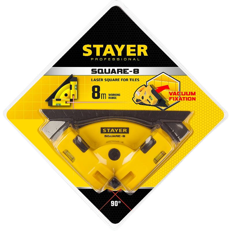 STAYER SQUARE-8 угольник лазерный для кафеля, 8 м, точн. +/-0,4 мм/м, 34928