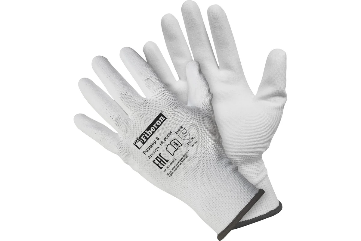 ЛАД Перчатки FIBERON "Для точных работ", полиэстр, полиурит.покр., в и/у, 8 (М) PR-PU051