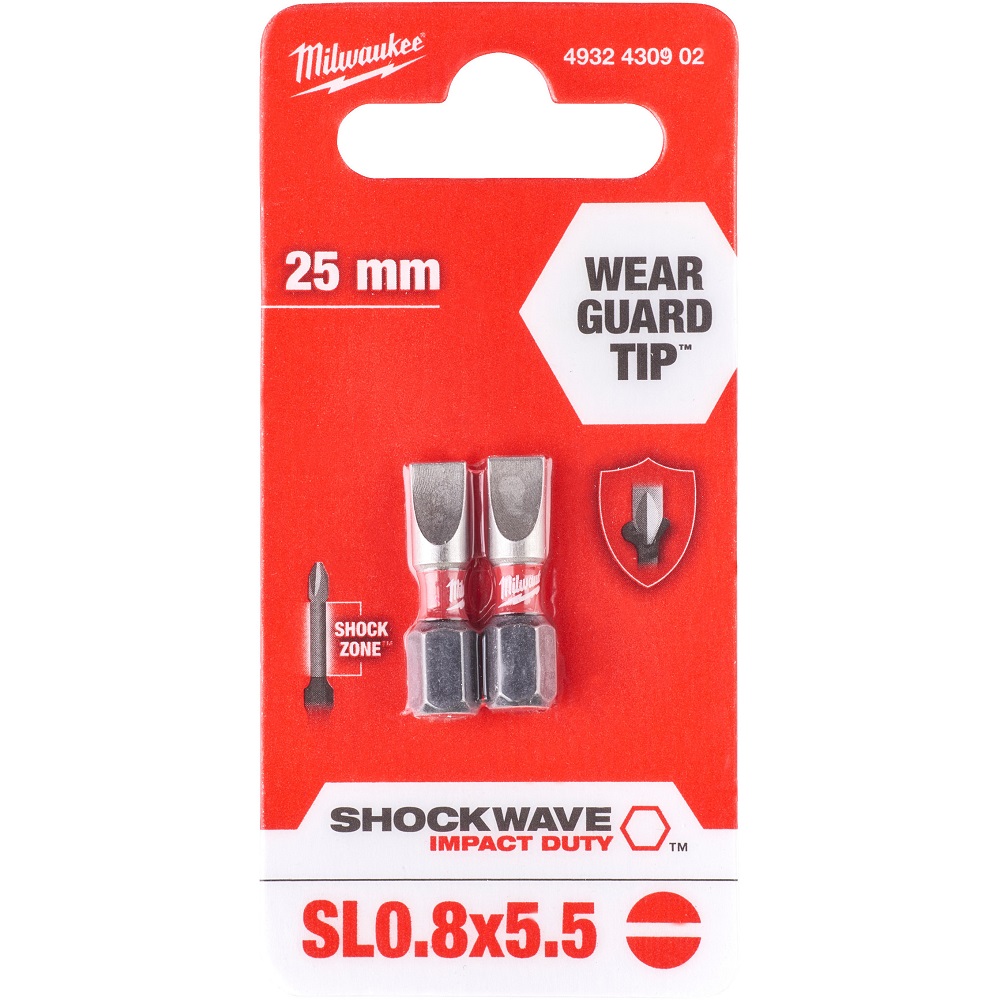 MILWAUKEE Насадка SHOCKWAVE SL0,8*5,5 25мм 2 шт 4932430902