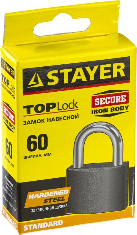 STAYER Замок STAYER "STANDARD" навесной, металлический корпус, закаленная дужка, 63 мм 37160-60