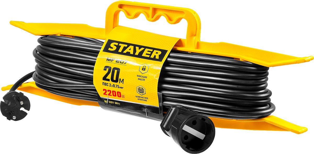 STAYER Удлинитель на рамке "MF 207", 20 м, 2200 Вт, 1 гнездо, ПВС 2х0,75 мм2, STAYER 55018-20_z01