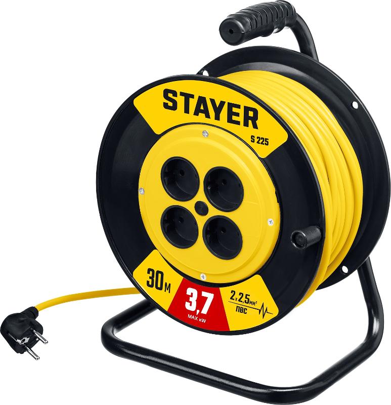 STAYER S-225, Силовой удлинитель на катушке ПВС, 2*2,5 мм2, 30 м, 3750 Вт 55070-30